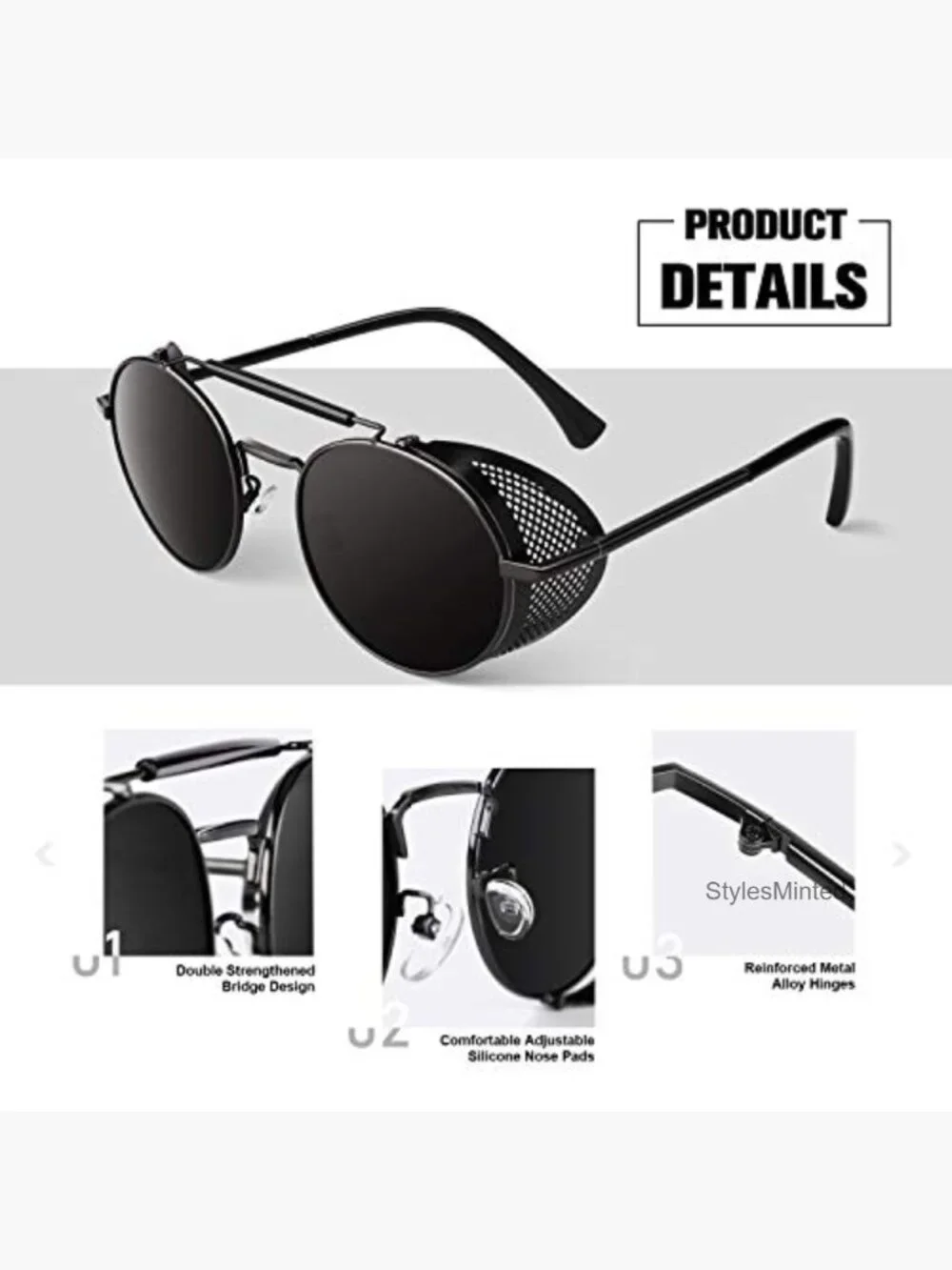 Retro Round Polarized Steampunk Sunglasses Side Shield Gothic UV400